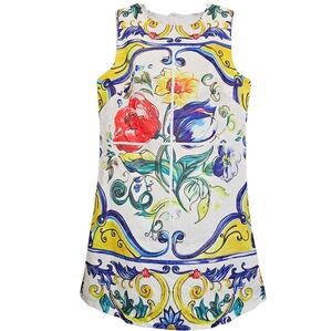 Sun Moon Kids Majolica Multicolor Floral Sleeveless Jacquard Shift Dress